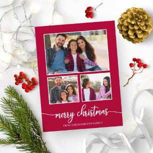 4 foto's collage Elegant Script Prettig Kerstfeest Briefkaart