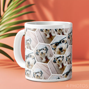 4 Fotos collage - funky zeshoekpatroon Grote Koffiekop