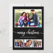 4 Foto's Collage Merry Kerstmis Modern Black Kaart (Voorkant)