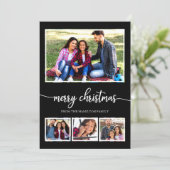 4 Foto's Collage Merry Kerstmis Modern Black Kaart (Staand voorkant)