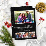 4 Foto's Collage Merry Kerstmis Modern Black Kaart<br><div class="desc">4 Foto's Collage Merry Kerstmis Modern Black Uitnodiging</div>
