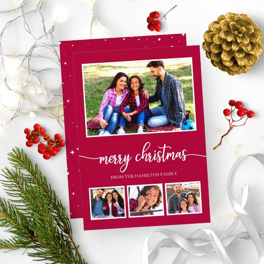 4 Foto's Collage Merry Kerstmis Moderne Feestdagen Kaart