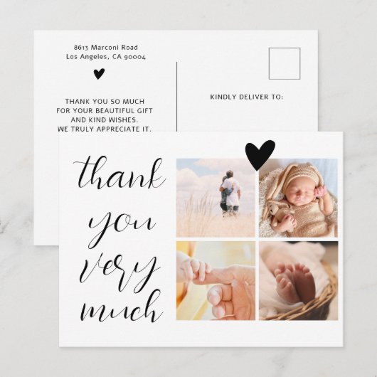 4 Foto's Collage Minimalistisch Baby shower Dank u Briefkaart (Voorkant / Achterkant)