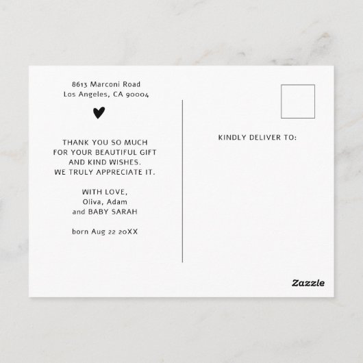 4 Foto's Collage Minimalistisch Baby shower Dank u Briefkaart (Achterkant)