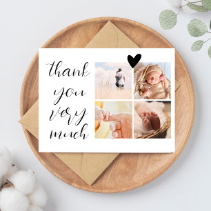 4 foto's collage minimalistische babyshower bedank briefkaart