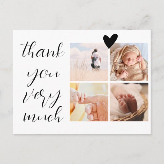 4 foto's collage minimalistische babyshower dank j briefkaart (Voorkant)