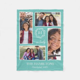 4 Foto's Collage Monogram Familie Foto Huis Decora Fleece Deken