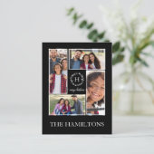 4 Foto's Collage Monogram Merry KerstBlack Briefkaart (Staand voorkant)