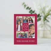 4 Foto's Collage Monogram Merry Kerstmis Feestdage Briefkaart (Staand voorkant)