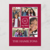 4 Foto's Collage Monogram Merry Kerstmis Feestdage Briefkaart (Voorkant)