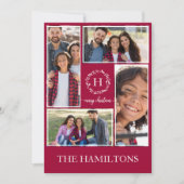 4 Foto's Collage Monogram Merry Kerstmis Feestdage Kaart (Voorkant)