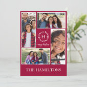 4 Foto's Collage Monogram Merry Kerstmis Feestdage Kaart (Staand voorkant)