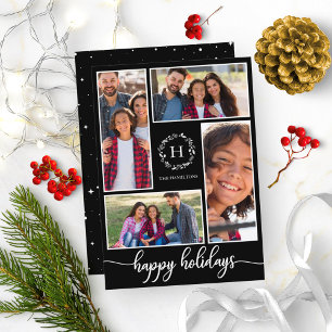 4 foto's collage monogram prettig kerstfeest zwart kaart