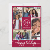 4 Foto's Collage Monogram Prettige feestdagen Kers Kaart (Voorkant)