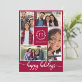 4 Foto's Collage Monogram Prettige feestdagen Kers Kaart (Staand voorkant)