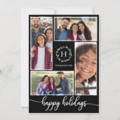 4 Foto's Collage Monogram Prettige feestdagen zwar Kaart (Voorkant)