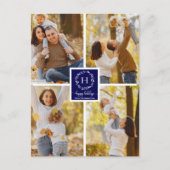 4 Foto's collage Prettige feestdagen kerstblauw Briefkaart (Voorkant)