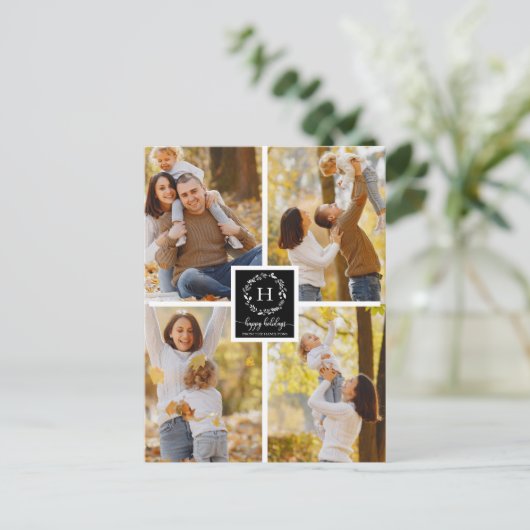 4 Foto's Collage Prettige feestdagen Kerstzwart Briefkaart (Staand voorkant)