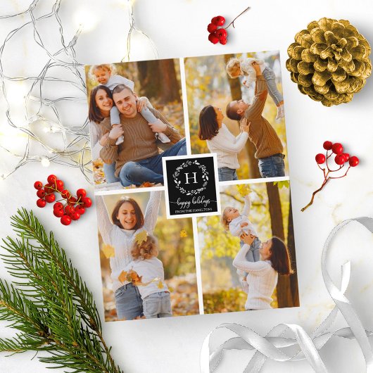 4 Foto's Collage Prettige feestdagen Kerstzwart Briefkaart