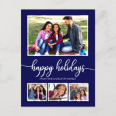 4 Foto's Collage Prettige feestdagen Modern Blue Briefkaart (Voorkant)