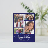 4 Foto's Collage Prettige feestdagen Modern Navy B Briefkaart (Staand voorkant)