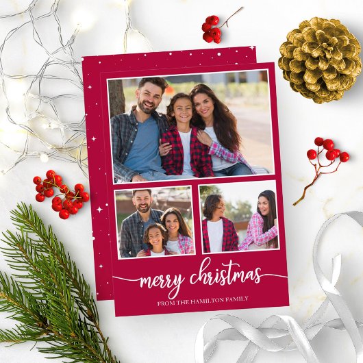 4 foto's collage Schattig script Prettig kerstfees Kaart