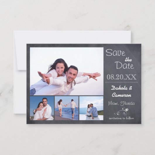 4 Foto's Collage Schoolbord - 3x5 Save the Date (Voorkant)