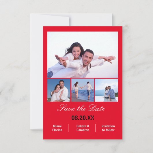 4 foto's collage verticaal - 3x5 rood save the dat date (Voorkant)