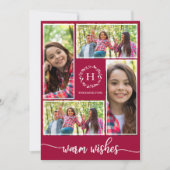 4 foto's collage warme wensen kerst monogram kaart (Voorkant)