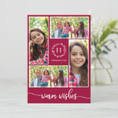 4 foto's collage warme wensen kerst monogram kaart (Staand voorkant)