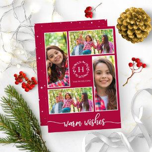 4 foto's collage warme wensen kerst monogram kaart