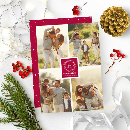 4 foto's collage warme wensen kerst monogram kaart