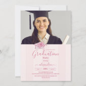 4 Foto's Coquette Roze Bow Graduation Party Kaart (Achterkant)