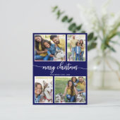 4 Foto's Eenvoudige Collage Merry Christmas Blue Briefkaart (Staand voorkant)