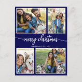 4 Foto's Eenvoudige Collage Merry Christmas Blue Briefkaart (Voorkant)