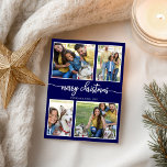 4 Foto's Eenvoudige Collage Merry Christmas Blue Briefkaart<br><div class="desc">4 Foto's Eenvoudige Collage Merry Christmas Blue Briefkaart</div>
