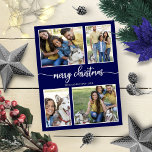 4 Foto's Eenvoudige Collage Merry Christmas Blue Briefkaart<br><div class="desc">4 Foto's Eenvoudige Collage Merry Christmas Blue Briefkaart</div>