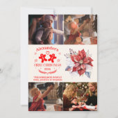 4 Foto's Elegant Bloemstuk Baby's Eerste Kerstmis Feestdagenkaart (Voorkant)