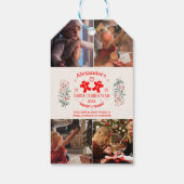 4 Foto's Elegante Bloemen Baby's Eerste Kerstmis Cadeaulabel (Achterkant)