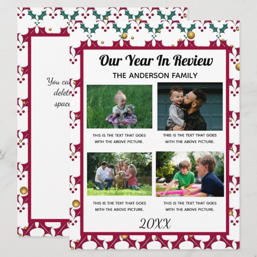 4 foto's Familiejaar in Review Custom Holiday Kaar Feestdagenkaart (Voorkant / Achterkant)