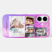 4 Foto's, Faux Brushed Paarse Metal, Glitter, Naam Case-Mate iPhone Case (Achterkant (horizontaal))