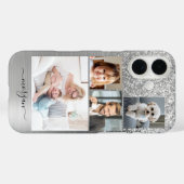 4 Foto's, Faux Brushed Zilver Metaal, Glitter, Naa Case-Mate iPhone Case (Achterkant (horizontaal))