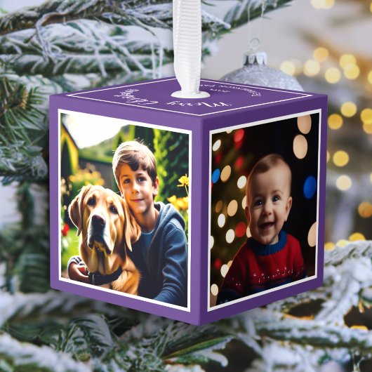4 foto's gepersonaliseerd kerstcadeau paars decoratie