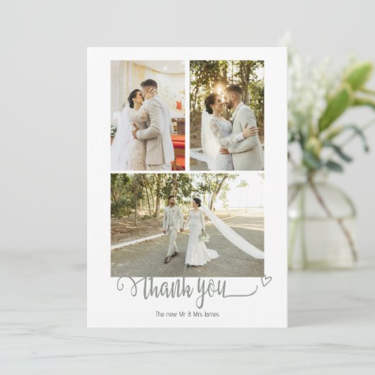 4 foto's gepersonaliseerde bruiloft bedankkaart (Staand voorkant)