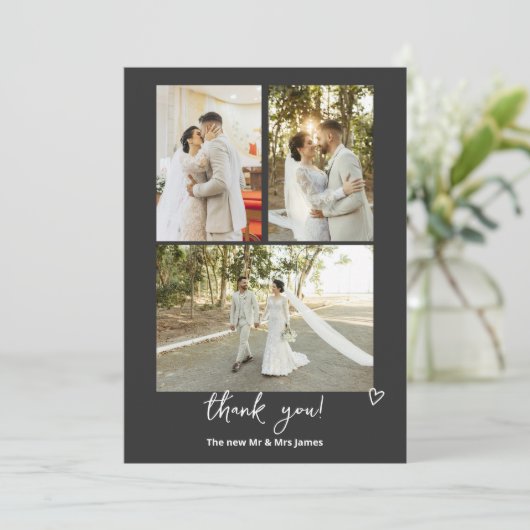 4 foto's gepersonaliseerde bruiloft bedankkaart (Staand voorkant)