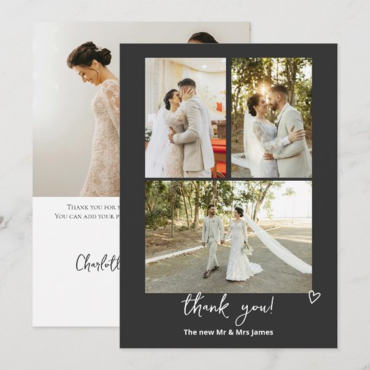 4 foto's gepersonaliseerde bruiloft bedankkaart (Voorkant / Achterkant)