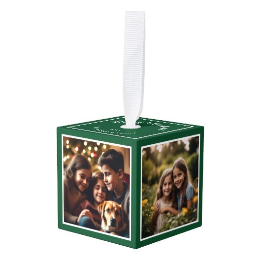 4 Foto's Gepersonaliseerde kerst Keepsake Groen Decoratie (Voorkant hoekig)