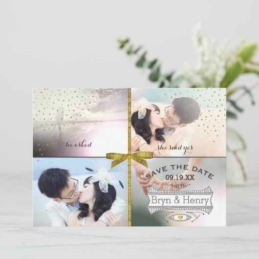 4 Foto's Glamor Licht Gold Rain Save the Date (Staand voorkant)