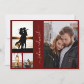 4 Foto's Grid Burgundy en Gold Script Wedding Kaart (Voorkant)