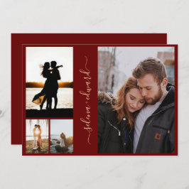4 Foto's Grid Burgundy en Gold Script Wedding Kaart